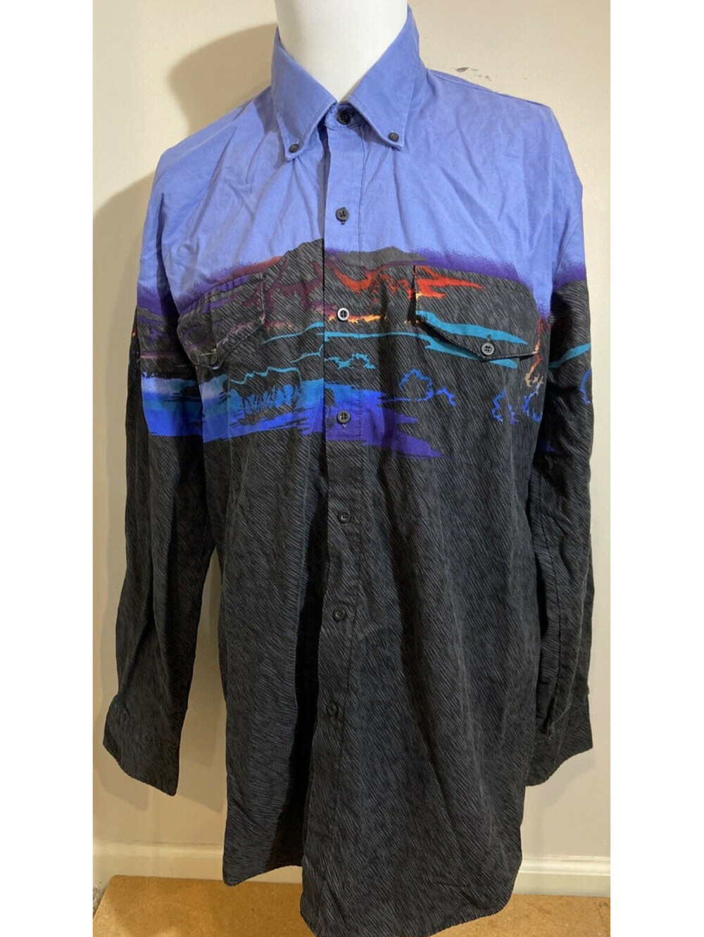 Roper Western Cowboy Button Down Shirt Size Large Volcano Lav Blue Lagoon